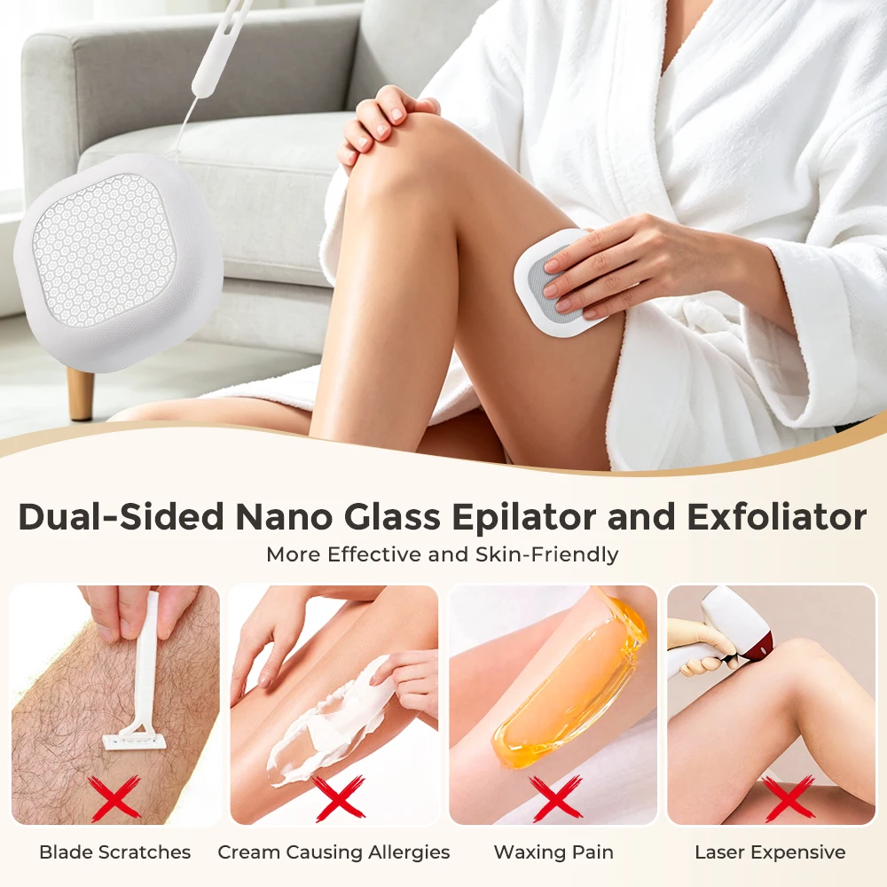 Crystal Epilator, Painless Nano Glass Hair Removal Device for Men and Women, Reusable Exfoliating Pads for Smoothing Legs, Arms