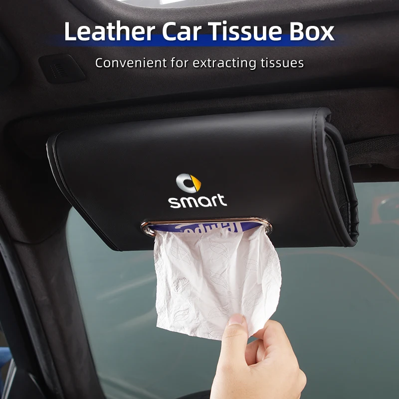 

Car leather with elastic fabric storage tissue box for easy installation For Smart Fortwo 451 450 453 Forfour EQ Cabrio Coupe