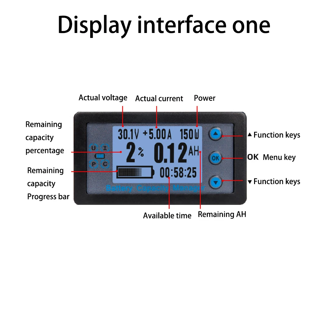 DC 8-120V Battery Coulometer 100A-500A Digital Battery Capacity Tester Coulomb Counter Meter Capacity Indicator Battery Analyzer