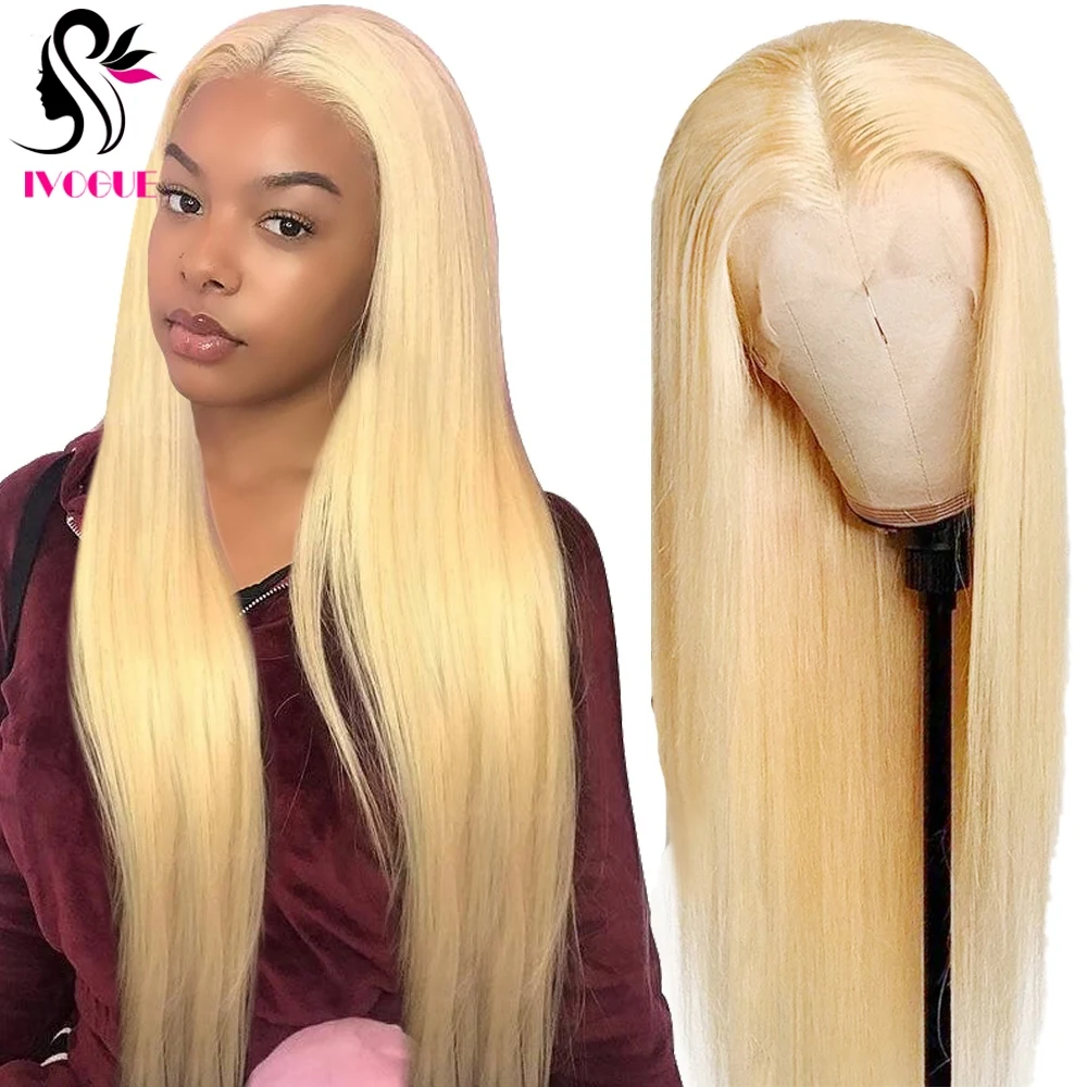 Light Blonde Silk Base Full Lace Human Hair Wig 5”x4.5“ Silk Top Straight European Remy Hair Transparent Lace Wig Full Hand Tied