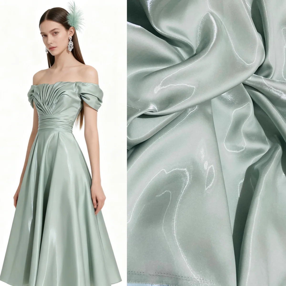 

Светло-зеленая глянцевая металлическая жидкая атласная ткань, водный блеск, шелковый атлас, сшитый свадебный костюм, дизайнерская одежда, ткань «сделай сам»