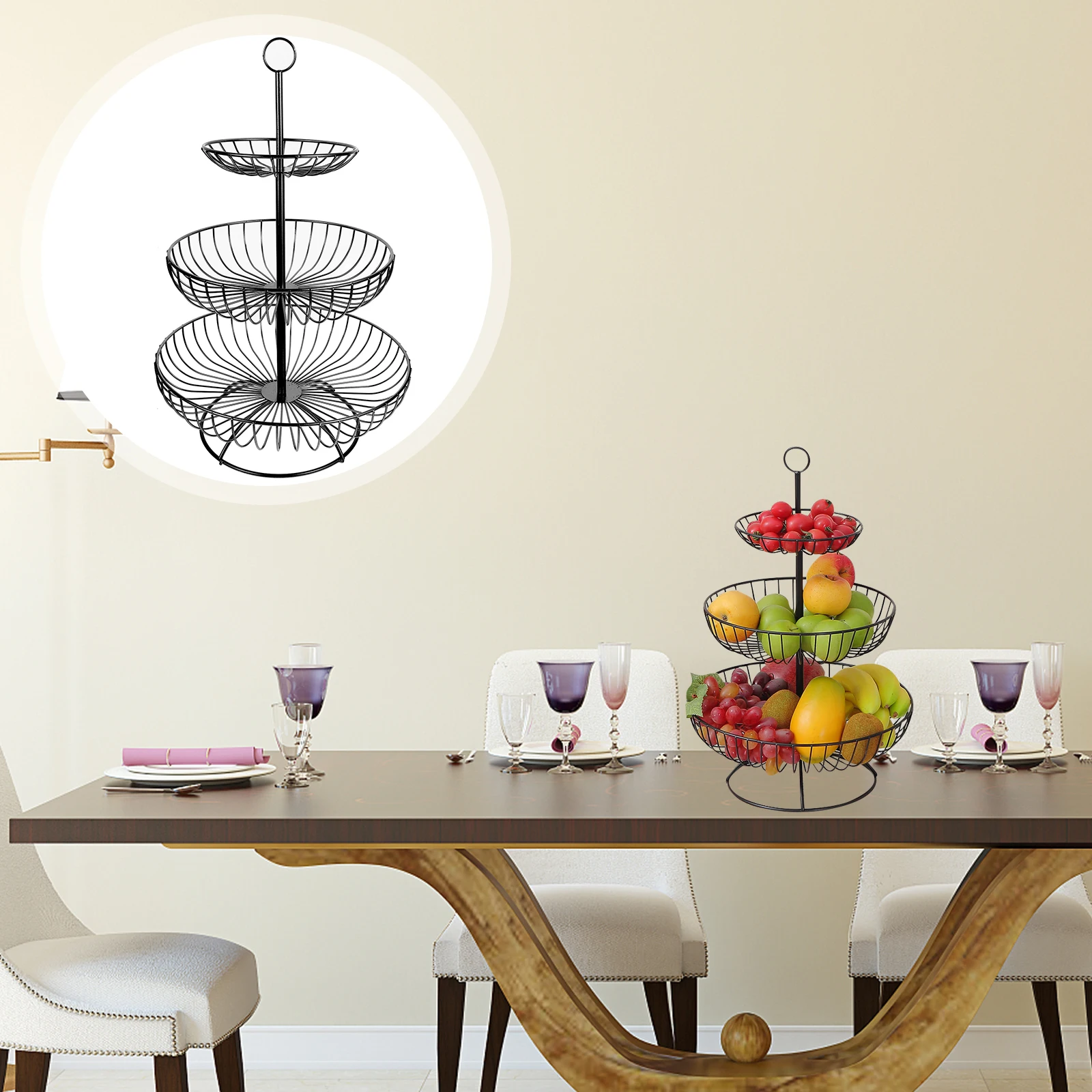 

3 Tier Iron Fruit Basket Metal Storage Basket Kitchen Countertop Organizer Wire Vegetable Holder 3-Layer Tiered Food Rack For