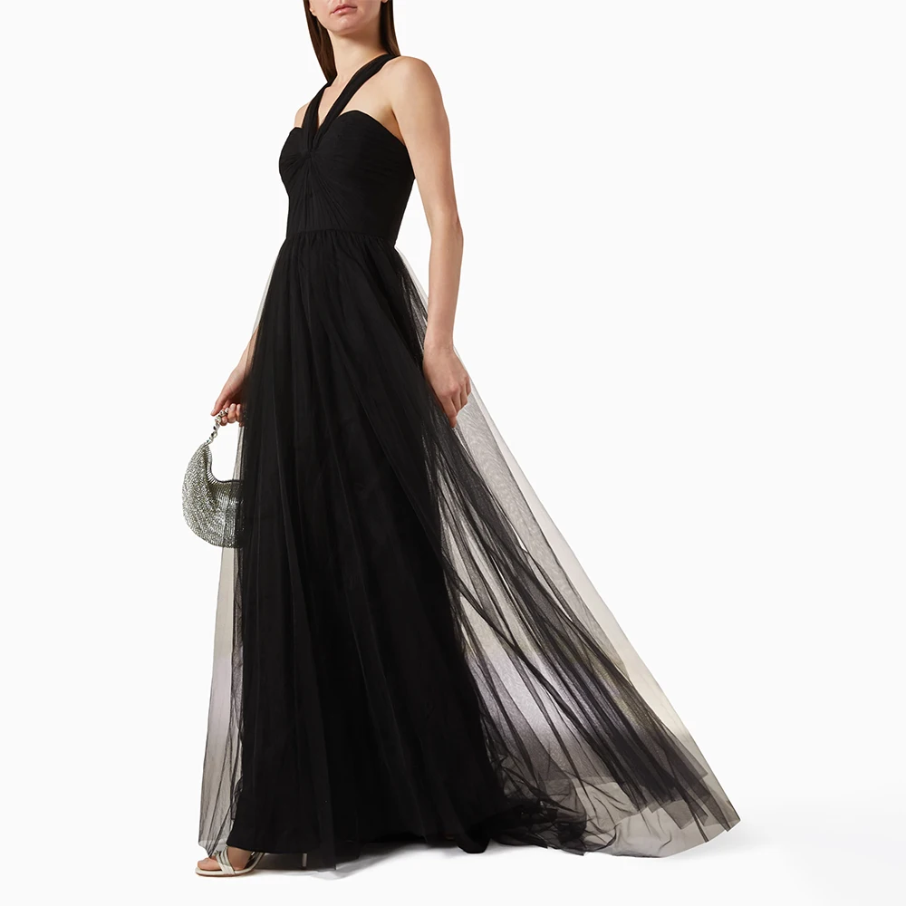 

Black Tulle Prom Dresses for Women 2024 Sweetheart A Line Elegant Prom Gowns Long Sleeveless Pleated Classic Formal Party Dress