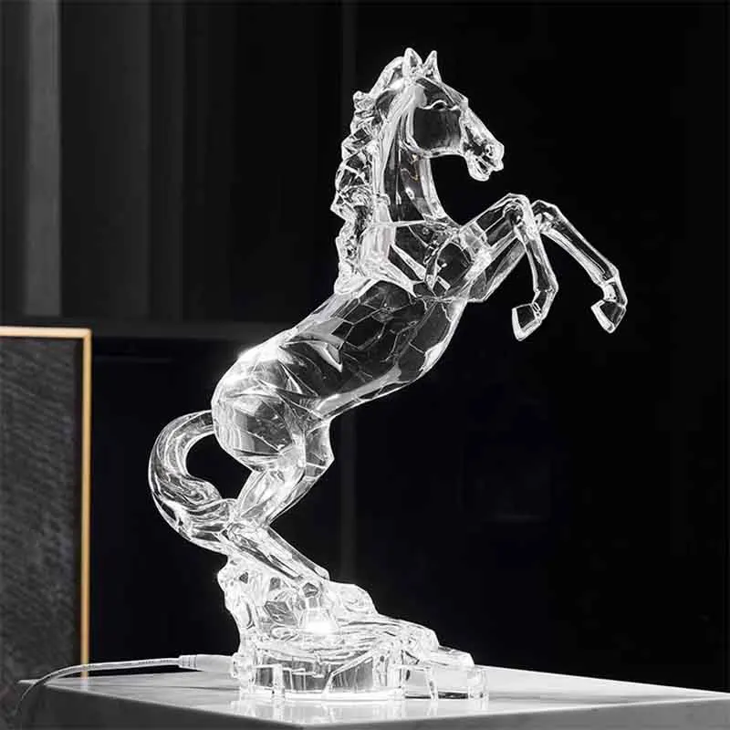 Nordic Room Decor Animal Horse Sculpture Ornaments Acrylic Crystal Horse Statue Office Wine Cabinet Tabletop Decoration Gifts