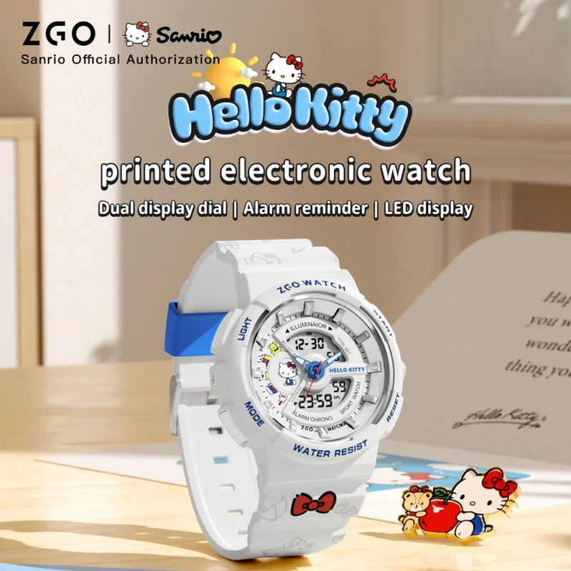 Zgo Sanrio Jam Tangan Digital Wanita Hello Kitty Jam Tangan Olahraga Tahan Air Layar Ganda Multifungsi untuk Hadiah Siswa 8573
