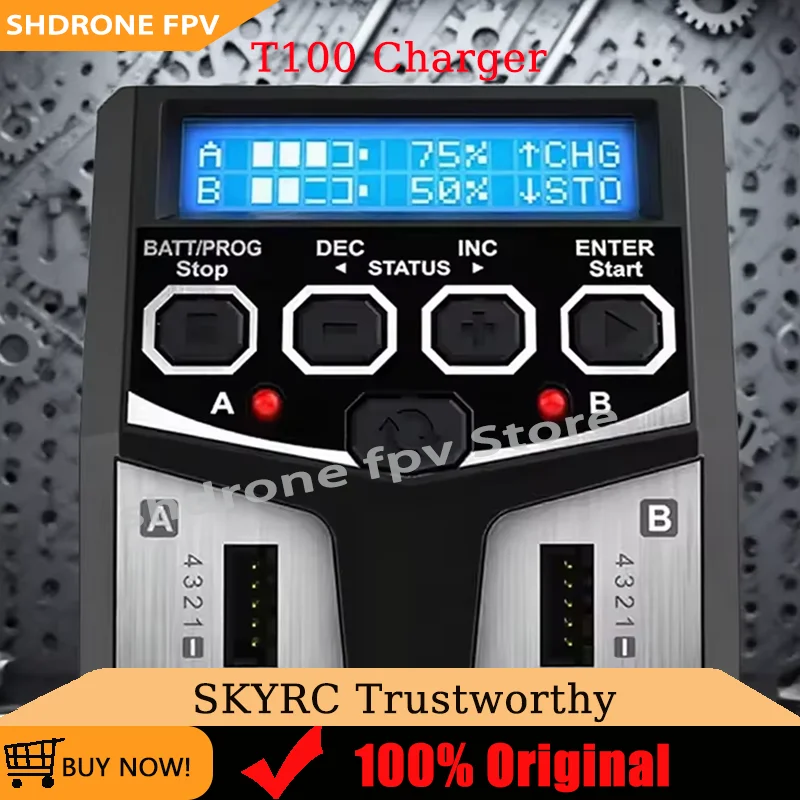 

SKYRC T100 AC Dual Charger Input Voltage AC 100-240V 2x50W Charge Wattage 2x50W for NiMH/NiCd/LiPo/LiFe/LiHV/Pb Battery