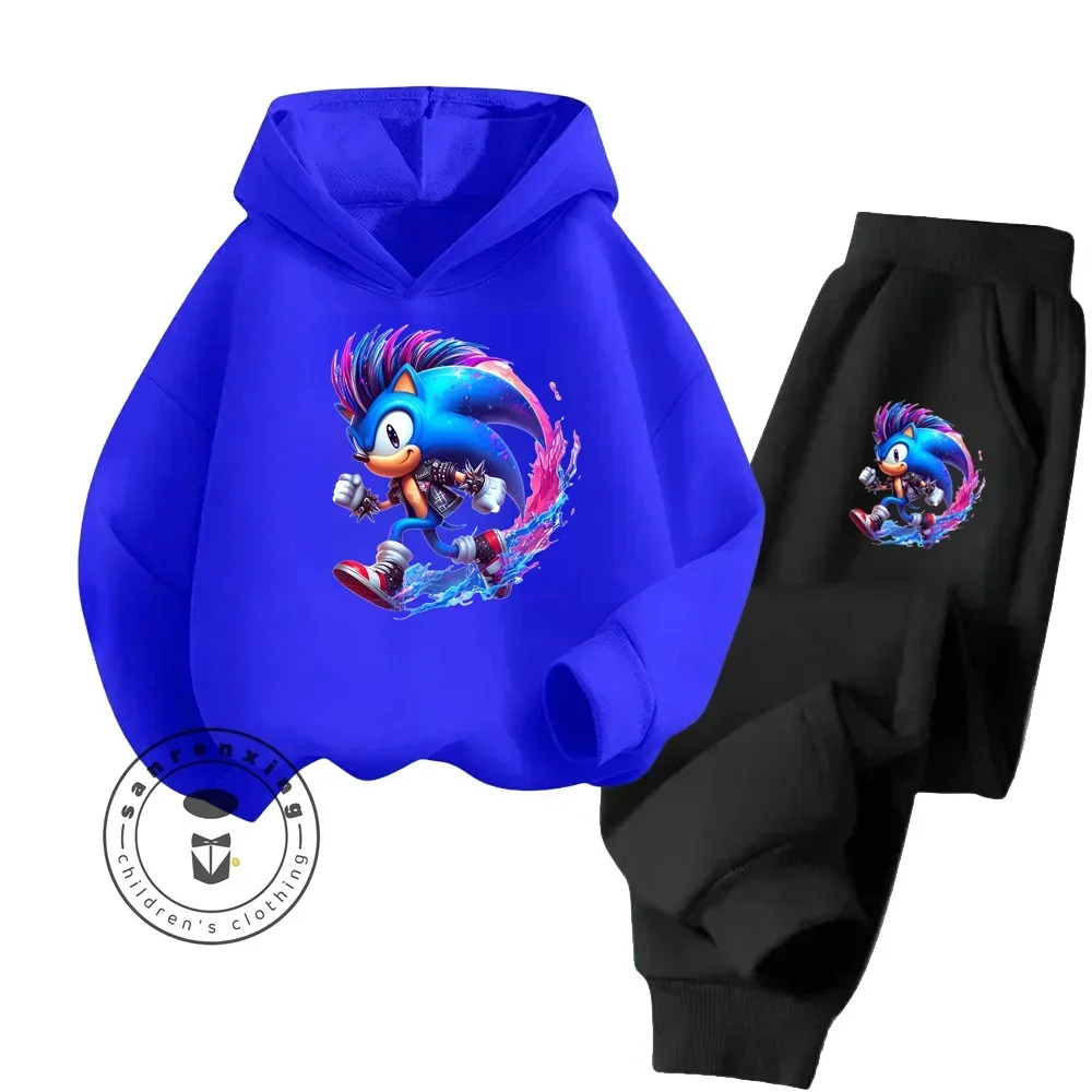 Sonics Sudadera con capucha para niños, pantalones, traje, sudaderas con capucha de Anime a moda, sudaderas con letras para