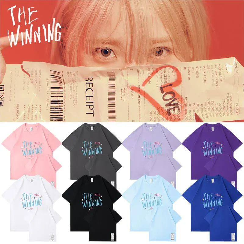 KPOP IU Album《The Winning》Cotton Loose T-Print Short Sleeve Suit Lee JiEun Fans Collection Gifts Concert Star Surrounding