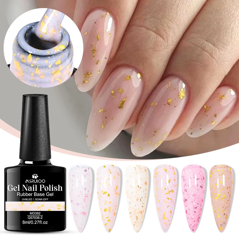 MSRUIOO 8 مللي بريق الذهب احباط المطاط قاعدة هلام طلاء الأظافر شبه دائم رقاقة مقاومة الأشعة فوق البنفسجية/LED Vernis هلام للأظافر تصميم ذاتي الصنع
