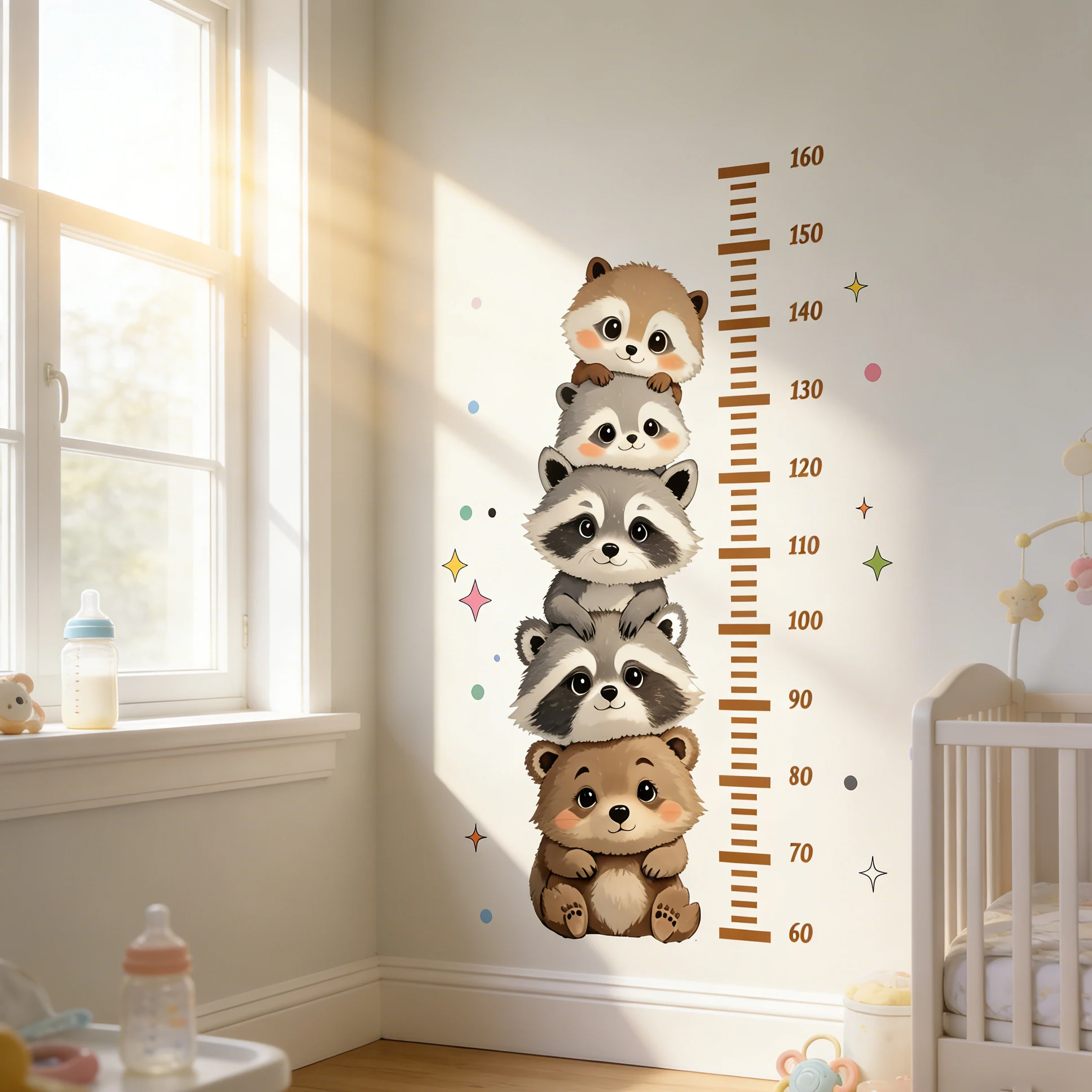 Pvc Panel Background - Cute Raccoon Height Wall Stickers Warm