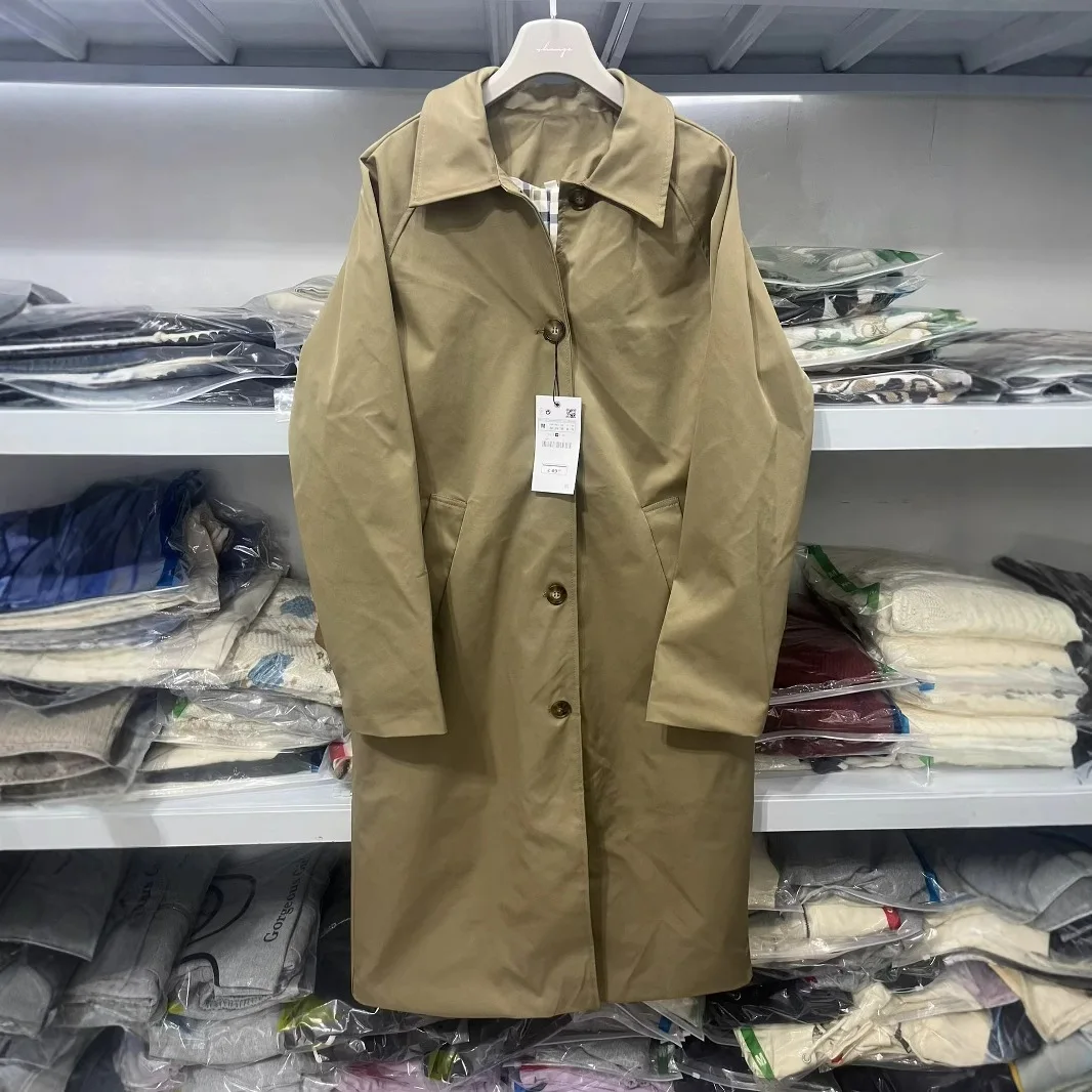 2025 Einreihige Windjacke mit vierfarbigem europäischem und amerikanischem Temperament auf Lager, lange Windjacke