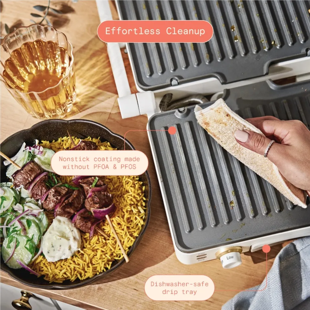 Mooie 2-in-1 Panini Press & Grill, ontbijtmachine, wit glazuur