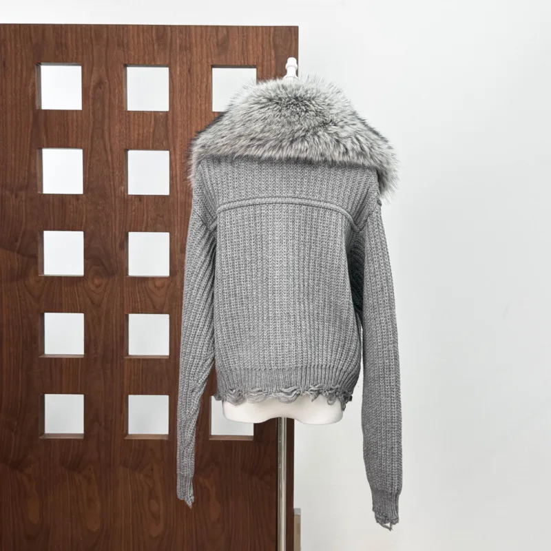 الفاخرة الفراء طوق الوزن الثقيل مضلع سترة 2025 جديد BL مصمم الأزياء القابلة للإزالة الفراء طوق معطف سيدة أنيقة ودافئة تريكو