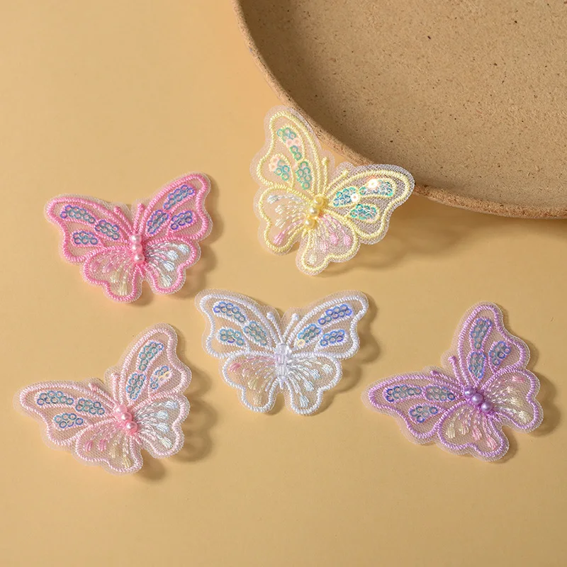 10pc Butterfly Pearl Lace Embroidered Wedding Clothes Jewelry Accessories Appliques For Sewing Supplies DIY Hair Clip