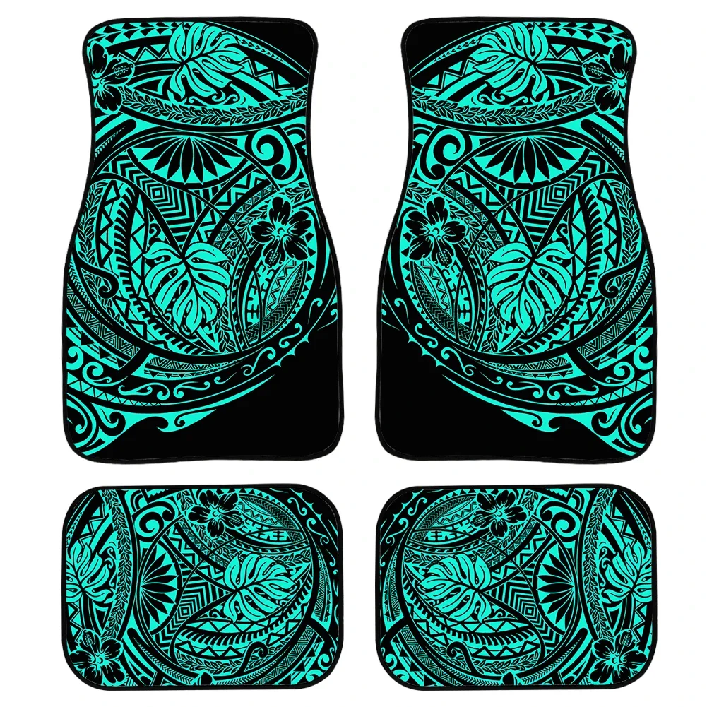 INSTANTARTS Polynesian Tropical Leaves Hibiscus Floor Mats for Car for Women Men Auto Accessories Interior for Most Carpet Rugs