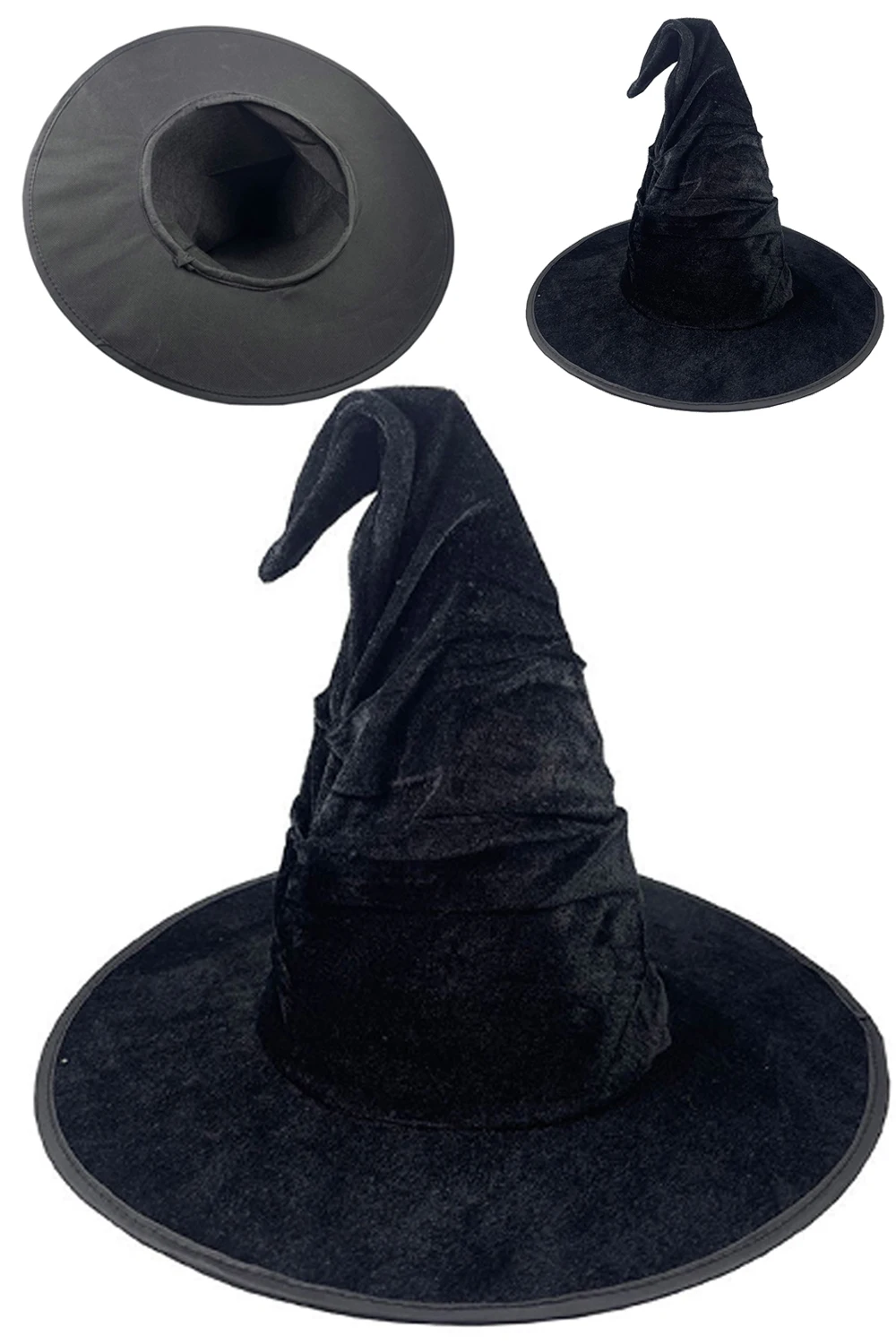 Halloween Folds Witch Wizard Black Hat Party Cosplay Costume Headgear Devil Cap Props Decoration Supplies for Adult Women Men