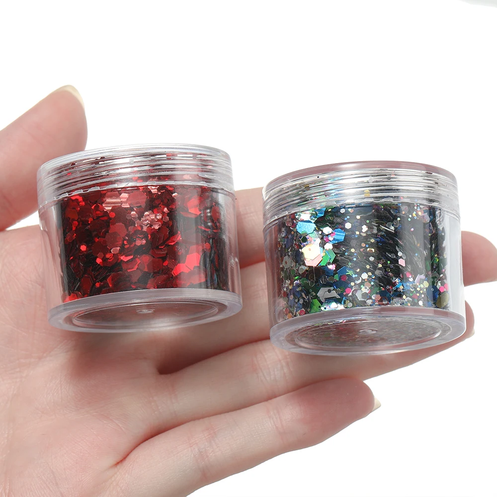 رقائق حشو راتنجات الإيبوكسي لامعة ومزينة بسداسي ، ترتر ليزر مجسم لفن الأظافر سهل التركيب ، 4 زجاجات لكل مجموعة