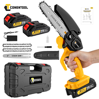 CONENTOOL 6 Inch 21V Cordless Chainsaw with 2 Batteries & 2 Chains, Lightweight One-Handed Design for Wood and Branch Pruning