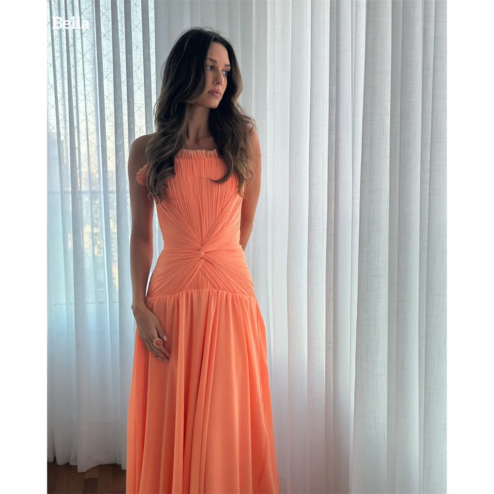 Bella Customized Orange A-Line Strapless robes de soirée Sleeveless Chiffon Chic Party Dresses Floor-Length Zip Prom Dress 2026