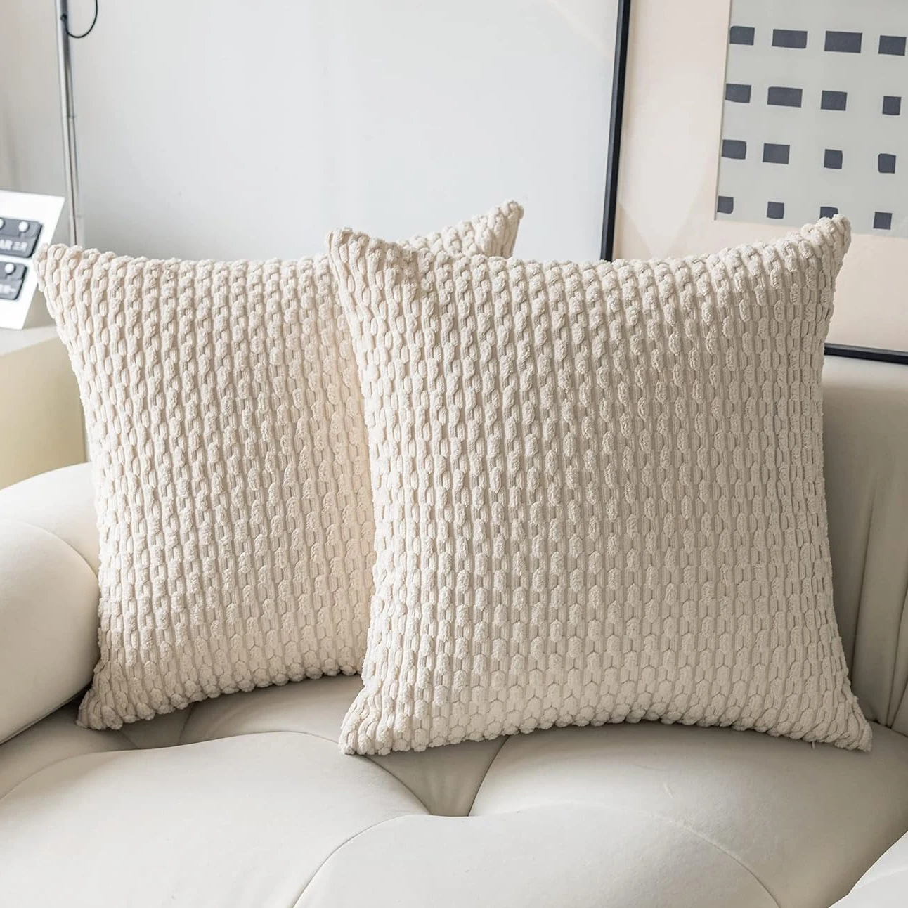 Gestreifter Überwurf-Kissenbezug, Boho-Cord-Kissenbezug aus Sofa, Wohnzimmer, Weihnachten, Weiß, Beige, Kissenbezug, Heimdekoration