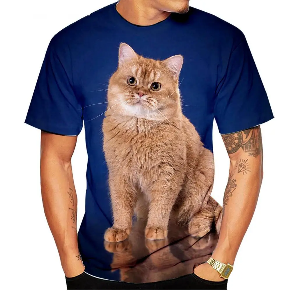 Summer New 3d Printed T-shirt For Boys And Girls, Cute Cat Pet Pattern, Street Fashion Style, Breathable Round Neck Diy Top