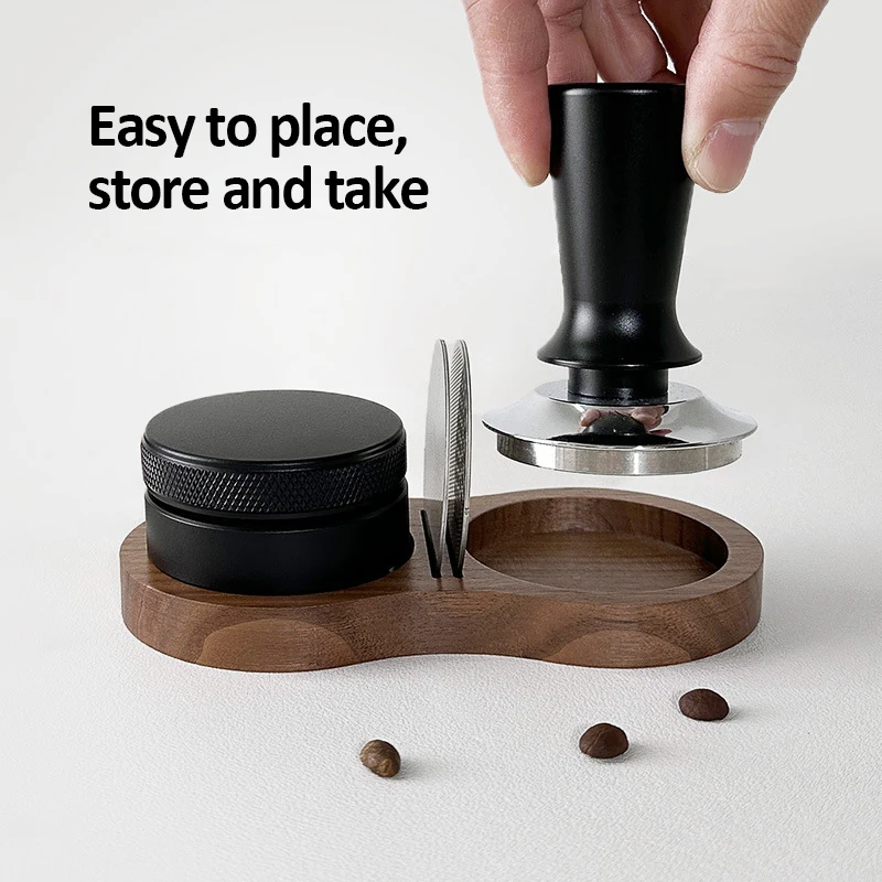 Universal Coffee Tamper Station Espresso Tamper Drip Filter Wooden Base Walnut Wood Coffee Tamper Storage Base Rack Barista Tool