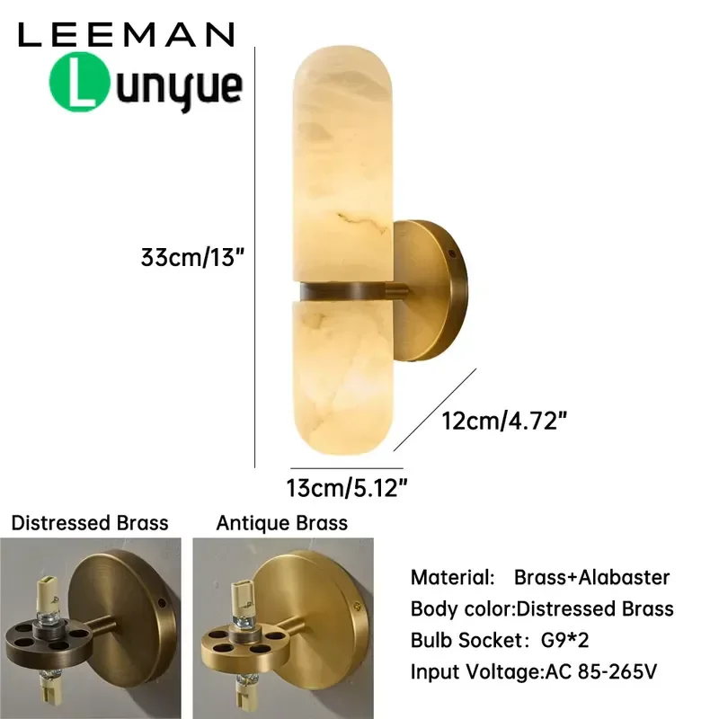 Modern LED Wall Light Copper Antique Brass Marble Shade 3000K Warm Light for Bedroom Living Room Home Decor Lighting Fixture