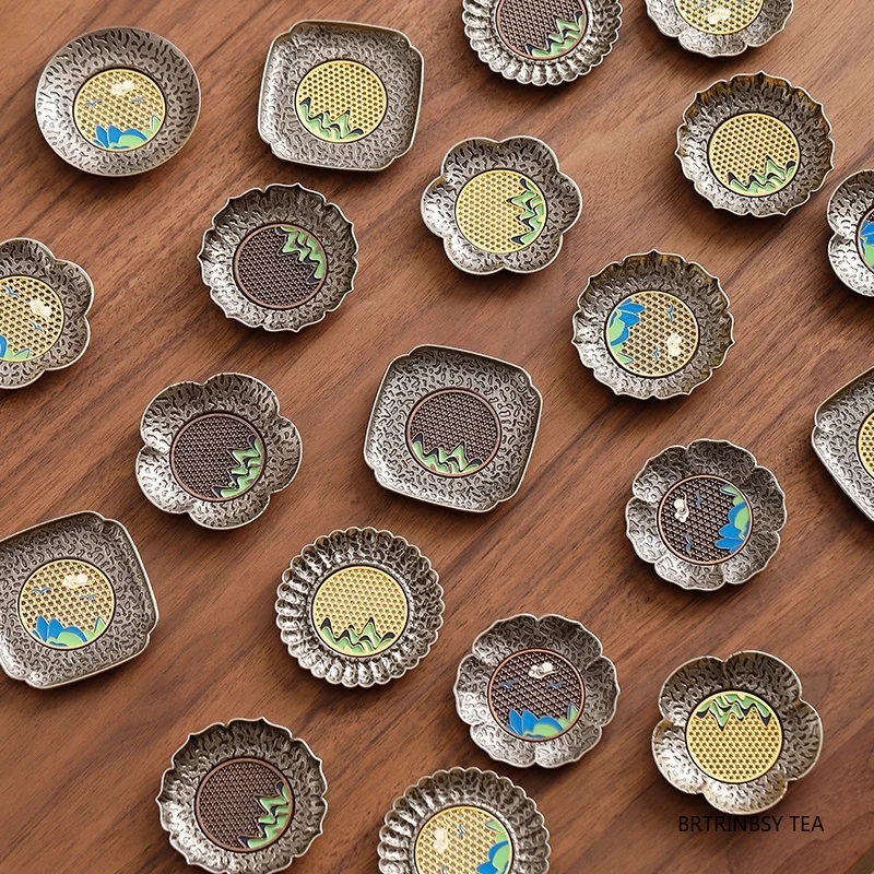 

Chinese Alloy Tea Tray Storage Rack Traditional Household Insulation Cup Coaster Anti-slip Teacup Mat Teaware Accessories