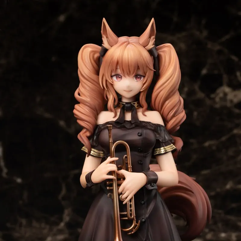 Arknights Anime Figure Sexy Black short Skirt trumpet Musical Instruments Kawail Girl Angelina Figurine Collection Model Doll