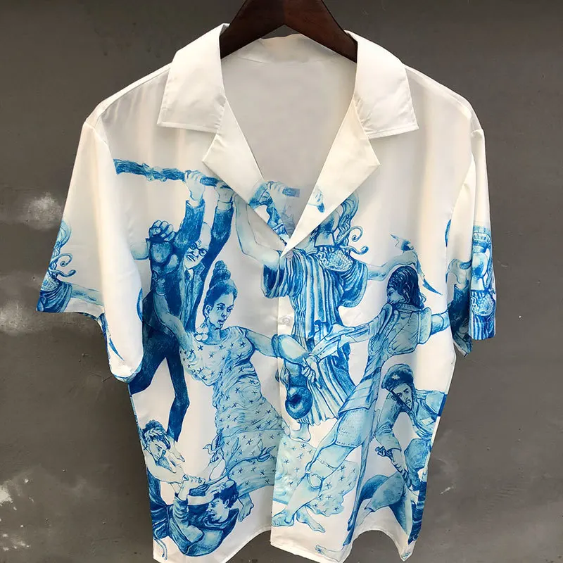 

Abstract Art Portrait Pattern Print Shirt Short Sleeve Casual Men Shirt Streetwear Summer Camisa Masculina Shirt Moda Hombre