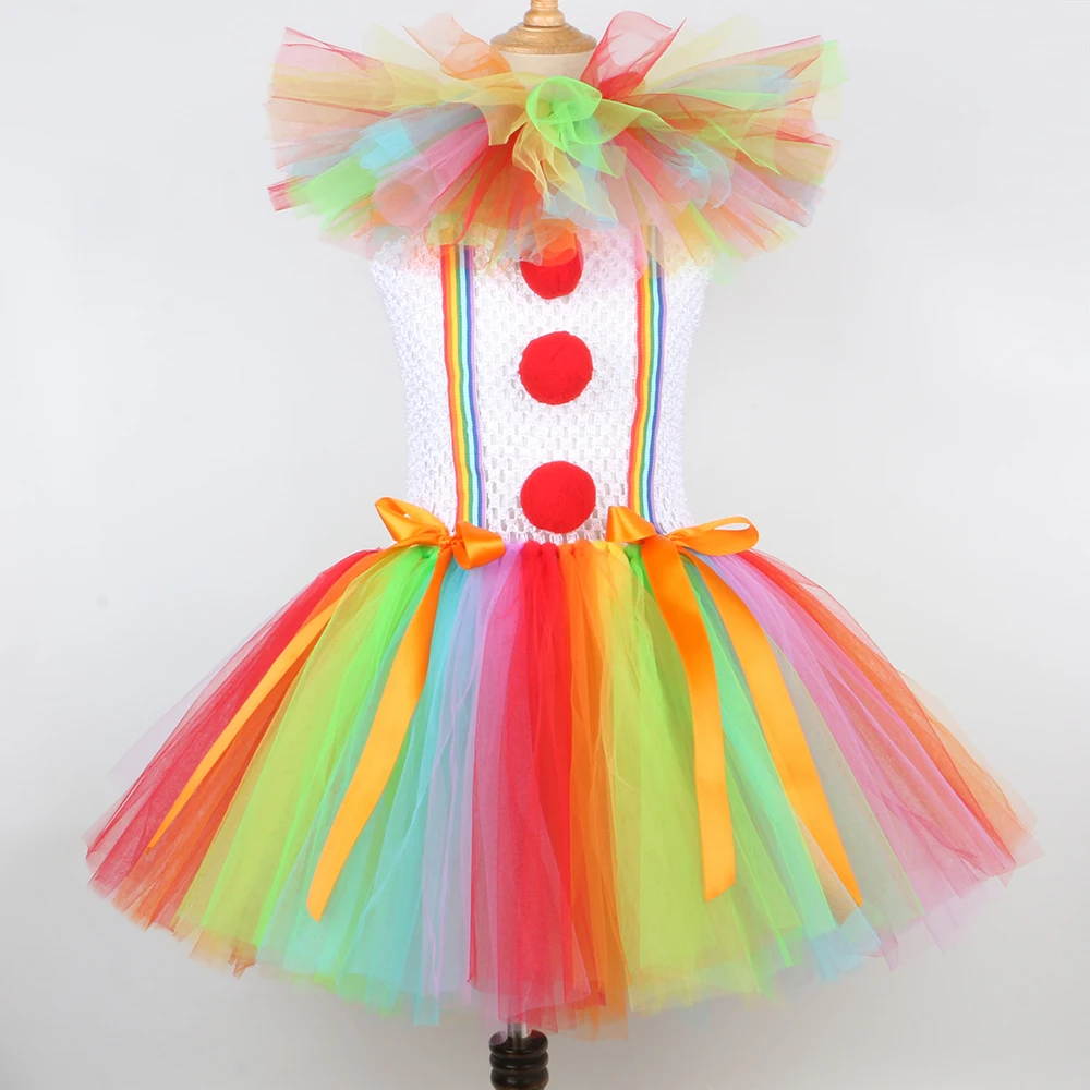 Halloween Creepy Clown Pennywise Costume for Kids Fancy Carnival Party Clothes Rainbow Baby Girls Circus Joker Tutu Dress Outfit