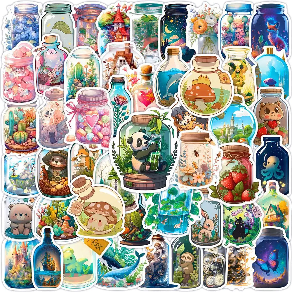 

10/50PCS Cartoon World in a Bottle Cute Animals Wishing Bottle Graffiti Stickers Creative DIY Water Cup Scrapbook Diary Decal