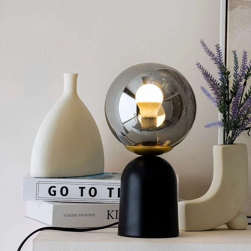 

modern simple round ball table lamp bedroom bedside lamp American light luxury glass ball lamp warm decorative night light