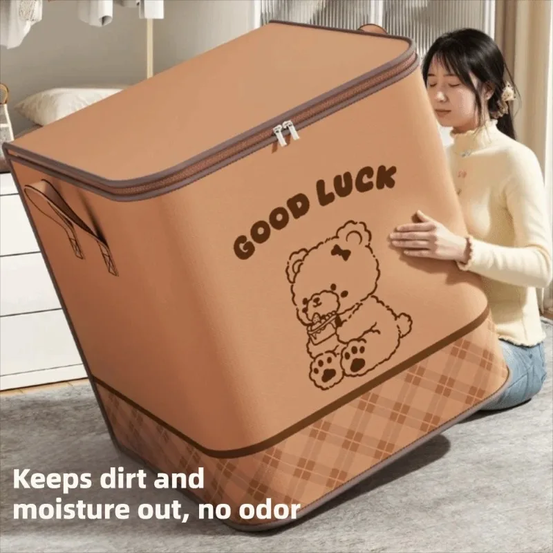 1Pc Portable Large Capacity Quilt Storage Bag Cute Bear Pattern Clothes Organizer Perfect Home Moving Storage Bag