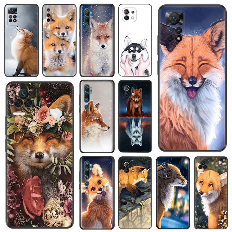 Anti-Drop Soft Phone Case For Redmi Note 10 4G 10s 11 Pro 5G 11s 9 9s 9a 10c 10a 9i Xiaomi Mi 9T Luxury Cartoon Snow Fox Cover