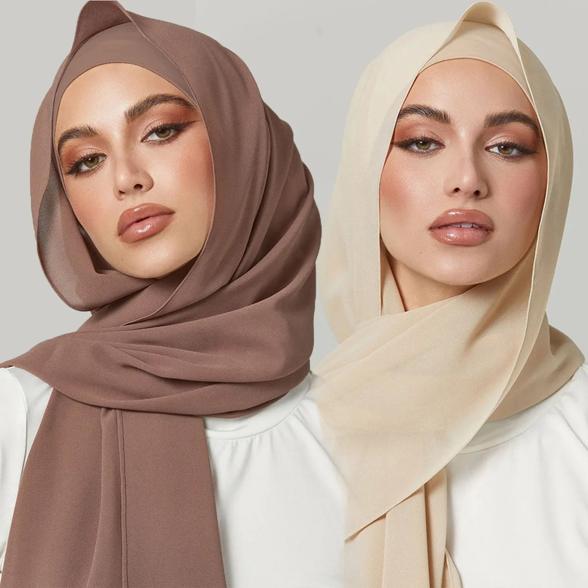 Chiffon Hijab Sets With Matching Color Cap Women Scarf Shawl Scarves Underscarf Jersey Inner Caps High Quality Muslim Hijab Sets