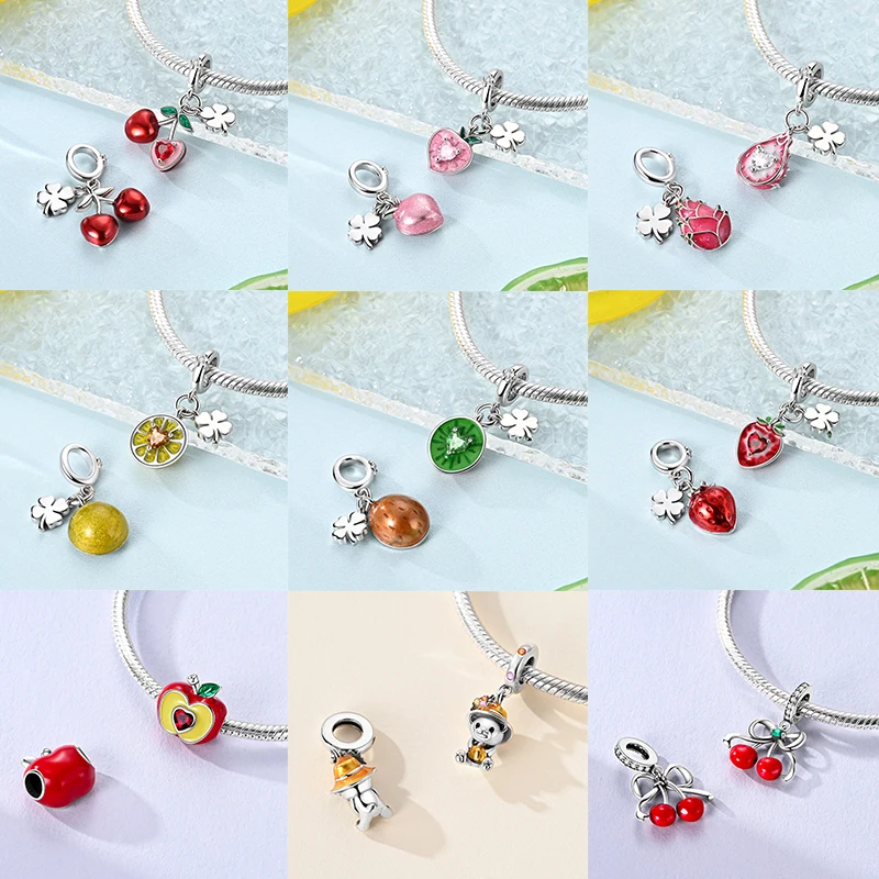 Frucht-Charm 925 Sterling Silber Erdbeere Kirsche Avocado Perlenanhänger Passend für Europäische Armbänder DIY Damenschmuck Geschenk 2026 – Detail 4