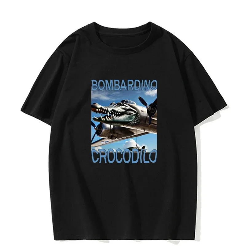 

Bombardino crocodilo Fun Printed T-shirt Summer Men's Daily Casual T-shirt Cotton Round Neck Comfortable Short Sleeve