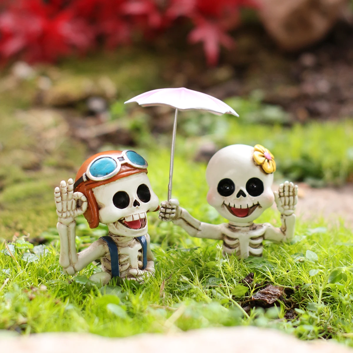 2 Umbrella Skeleton Plug ins, Fun Halloween Garden Bonsai Plug ins, Garden Decoration Floor Plug ins, Handmade Resin Crafts