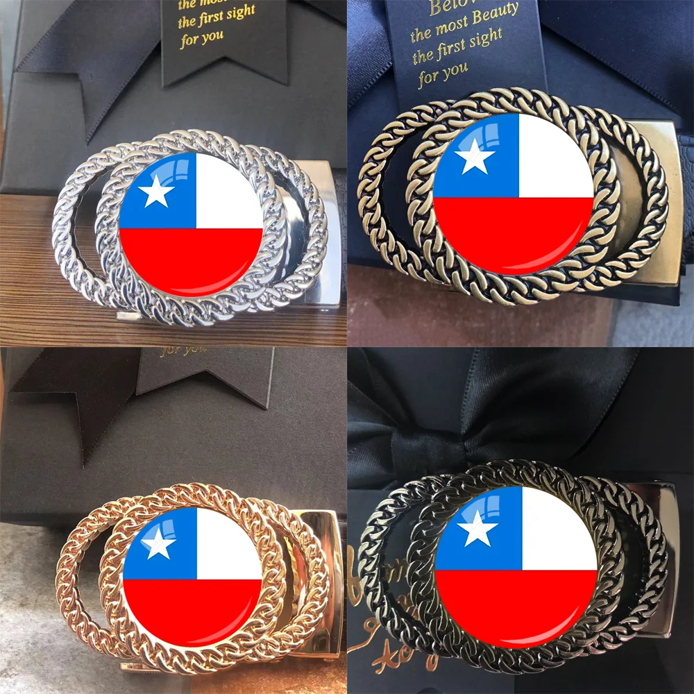 Chile flag pattern automatic ratchet belt buckle fashion personalized waist accessory best gift for patriots