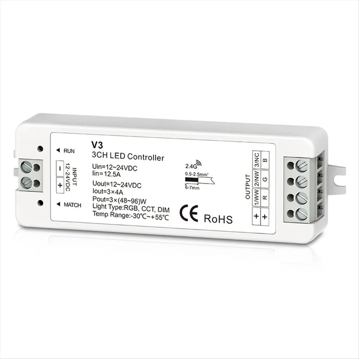 *X07A LED Controller 3-Channel V3 2.4G DC12-24V Stepless Dimming Remote Control Light CCT LED Light Strip Controller