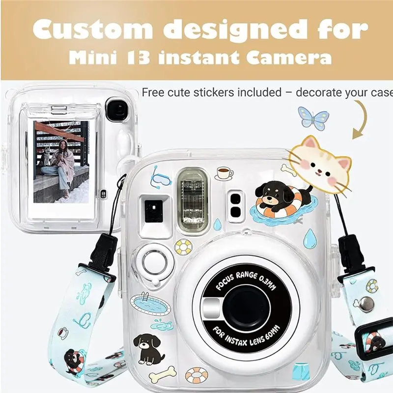 Instax Mini 13 Protective Clear Case- Instant Mini 13 For Fujifilm Camera Featuring Cute Stickers-Camera Case Only