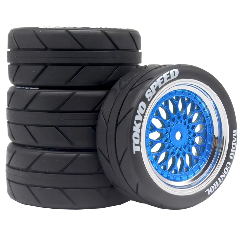 RC 1/10 Rally Tires & Wheels Set - On-Road High Grip for Tamiya TT01/XV01/TA06, KYOSHO WR8 - Lightweight Plastic Upgrade