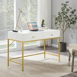 Vanity Desk with Drawers 47 inch Computer  Modern Simple Home Office Desks, Makeup Dressing Table for Bedroom - White and Gold