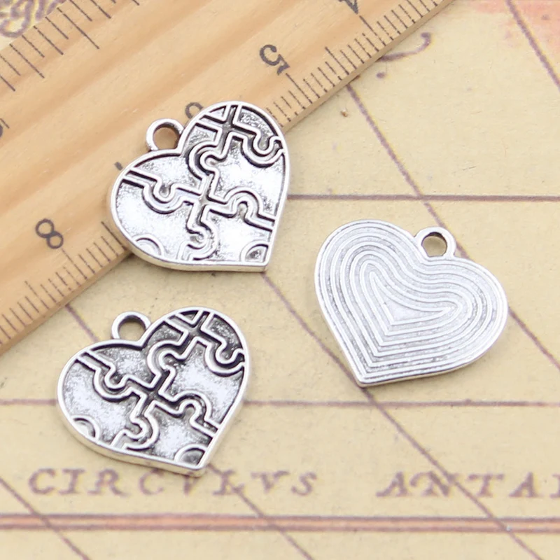 10pcs Charms Jigsaw Heart Puzzle 19x20mm Tibetan Silver Color Pendants Antique Jewelry Making DIY Handmade Craft