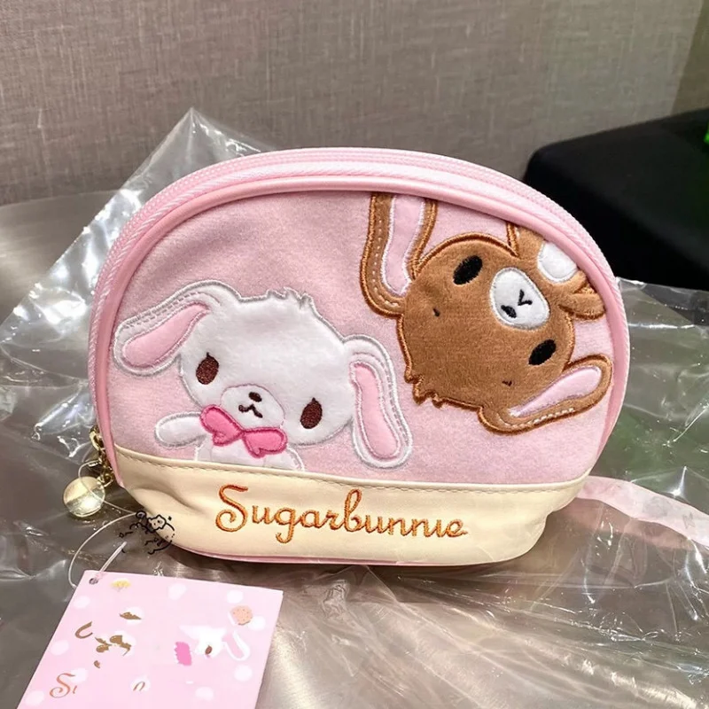 Sanrio Sugarbunnies Shirousa Kurousa bolsa de concha bordada de conejo bolsa de maquillaje para niñas lápiz labial sombra de ojos bolsa de almacenamiento regalo para niña