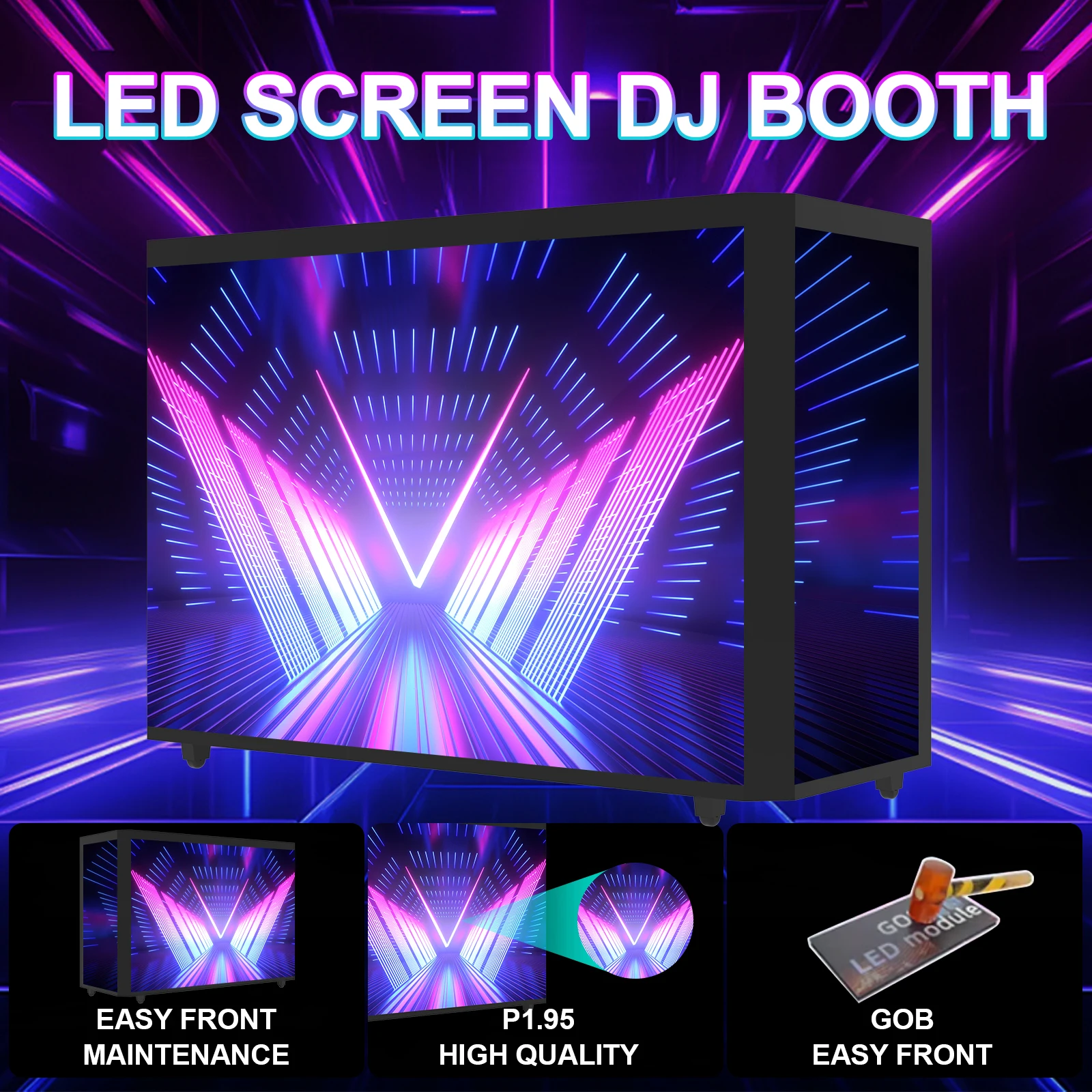 Portable  LED DJ Booth with Video Wall Screen, Professional Standing DJ Console for Club Wedding Party Event