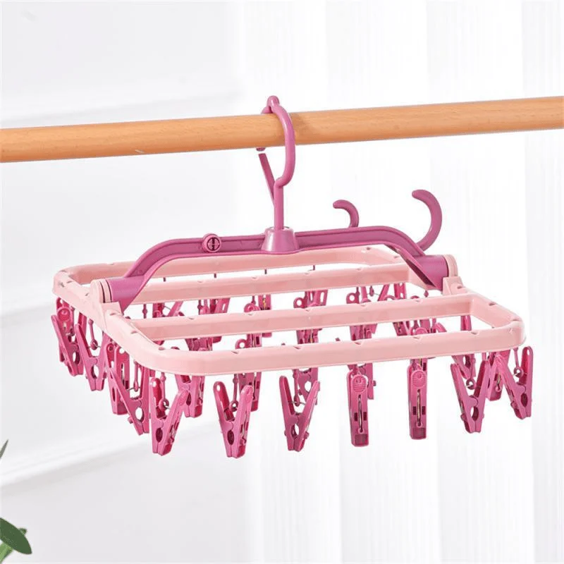32 Clips Folding Clothes Dryer Hanger Windproof Socks Underwear Drying Rack Household Children Adults Storage Laundry Rack - Image 6