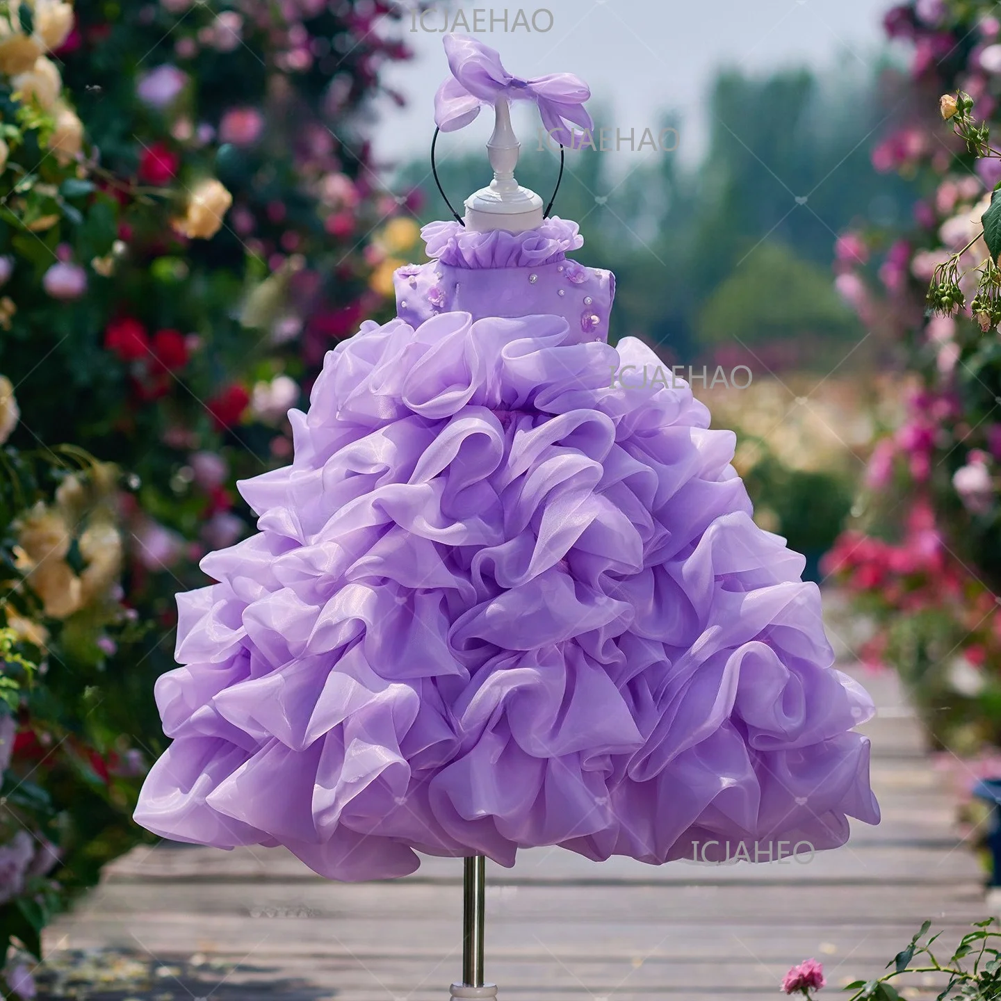 Dreamy Purple Heavy-duty Kids Birthday Party Gown, Girls Princess Dress With Cloud Petal Bubble Design Children Costume