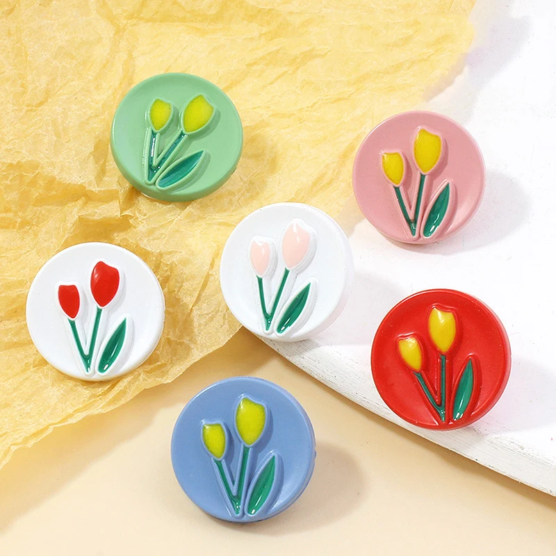 18mm Cute Tulip Flower Buttons Vintage Button for DIY Children Clothing Shirt Ladies Knitwear Shirts Sewing Accessories Botones